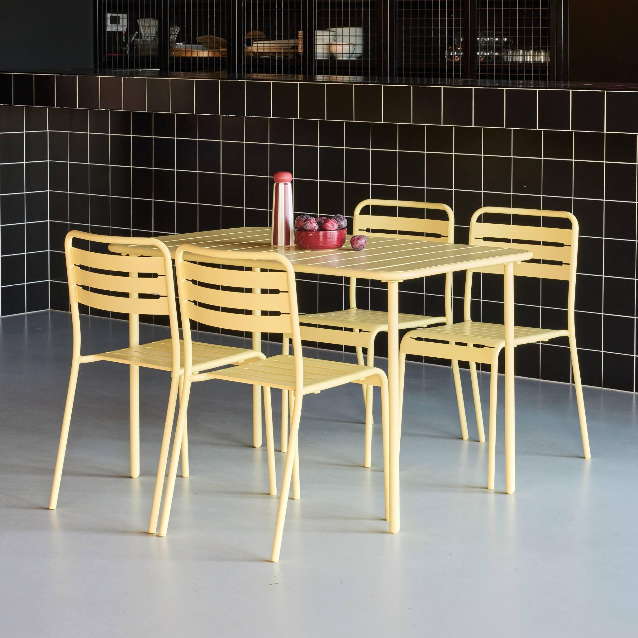 Mesa de jardim em metal, 4 cadeiras, Amarelo 4/6