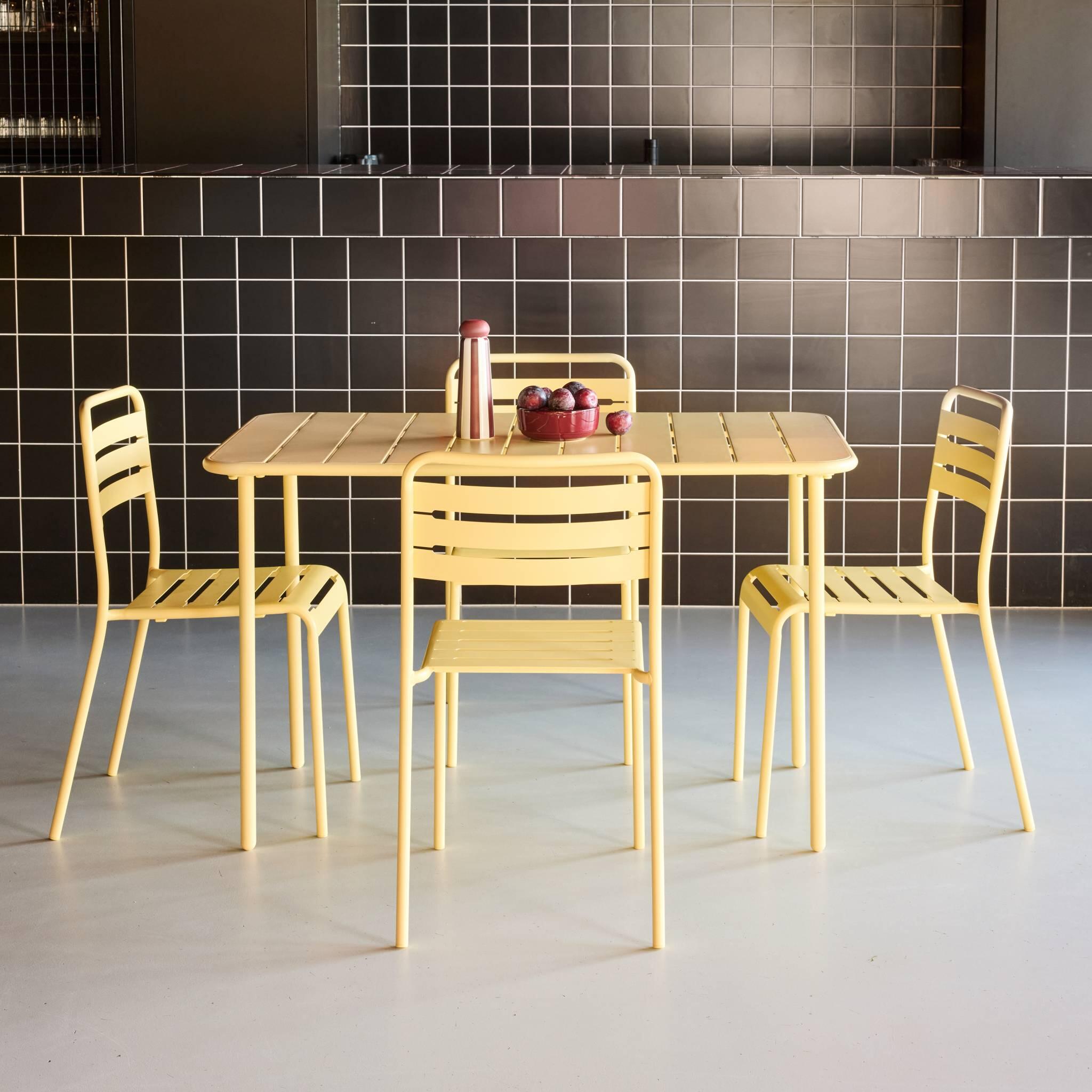 Mesa de jardim em metal, 4 cadeiras, Amarelo 3/6