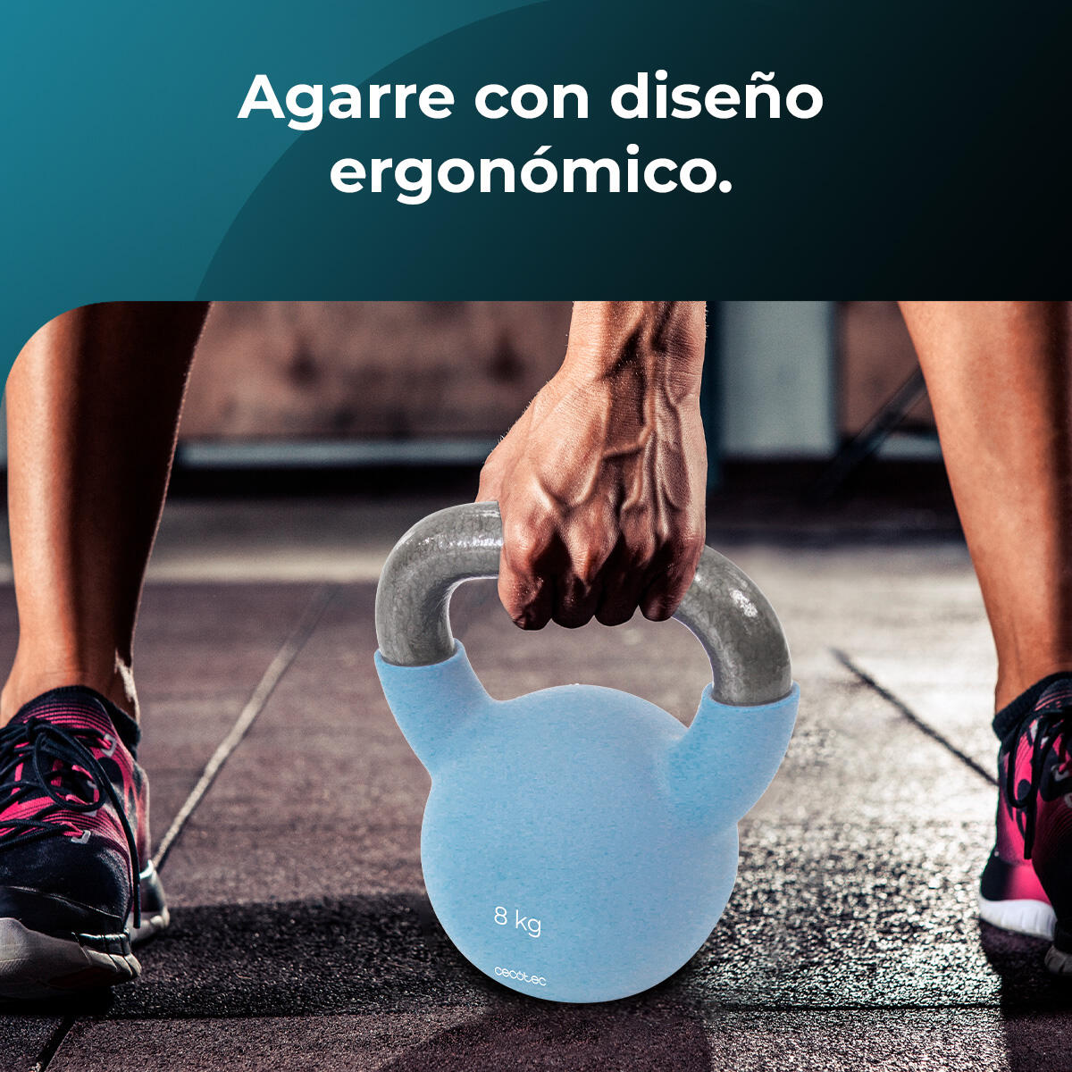 Cecotec Kettlebell com revestimento de neoprene. 8 Kg. Ferro fundido. Pega ergon 5/7