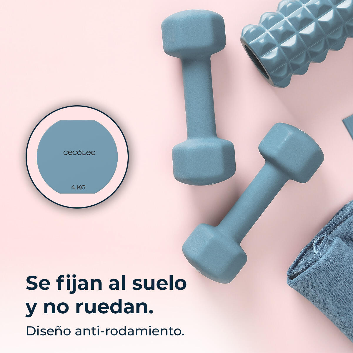 Cecotec Conjunto de 2 Mancuernas de 4 Kg cada una, Drumfit 400 DoubleNeo, Recubr 4/6