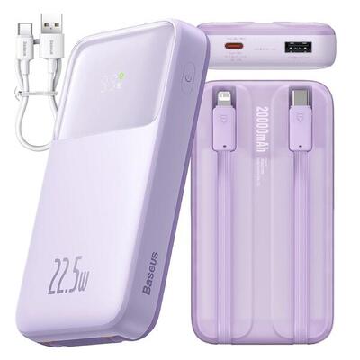 Baseus Powerbank 20000mAh 22,5W mit USB-C & Lightning Kabel integriert
