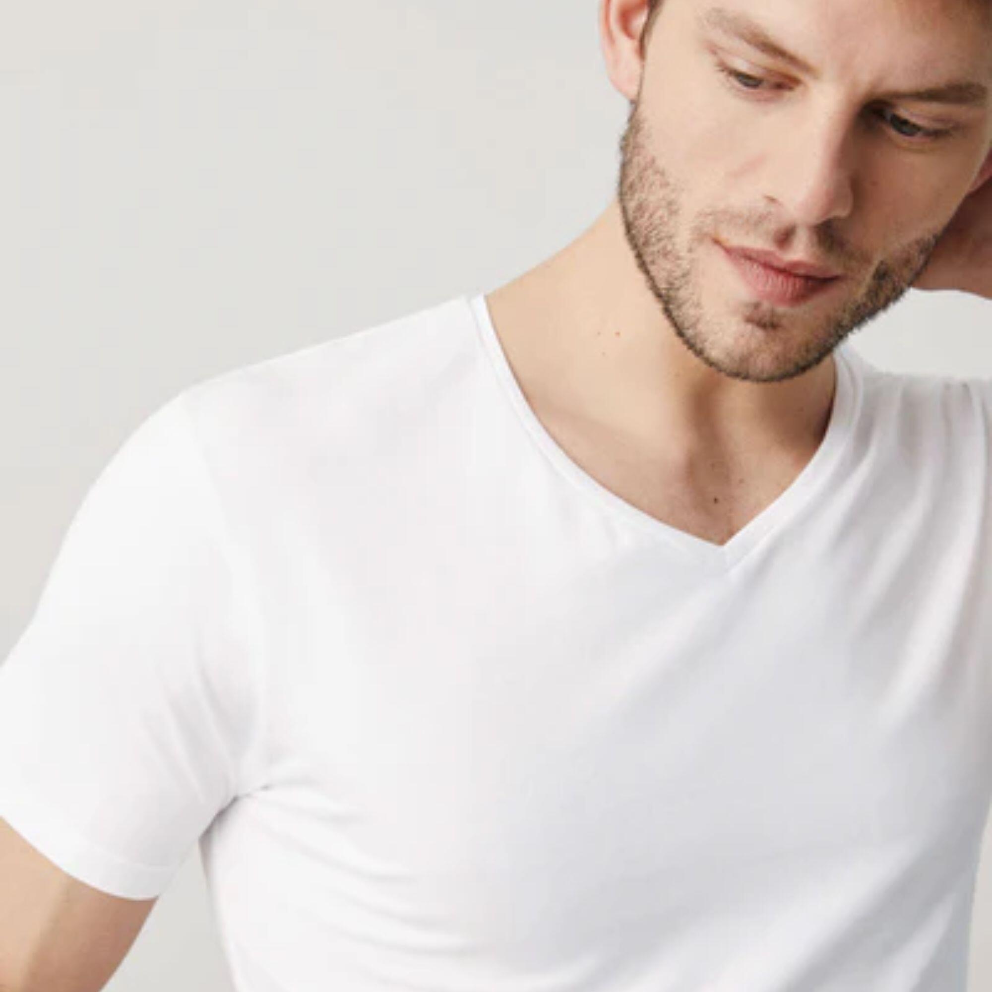 Camiseta interior manga corta cuello pico blanco 2/3