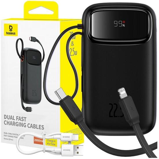 BASEUS POWERBANK 20000mAh 225W RICARICA RAPIDA CAVI USB TIPO C LIGHTNING