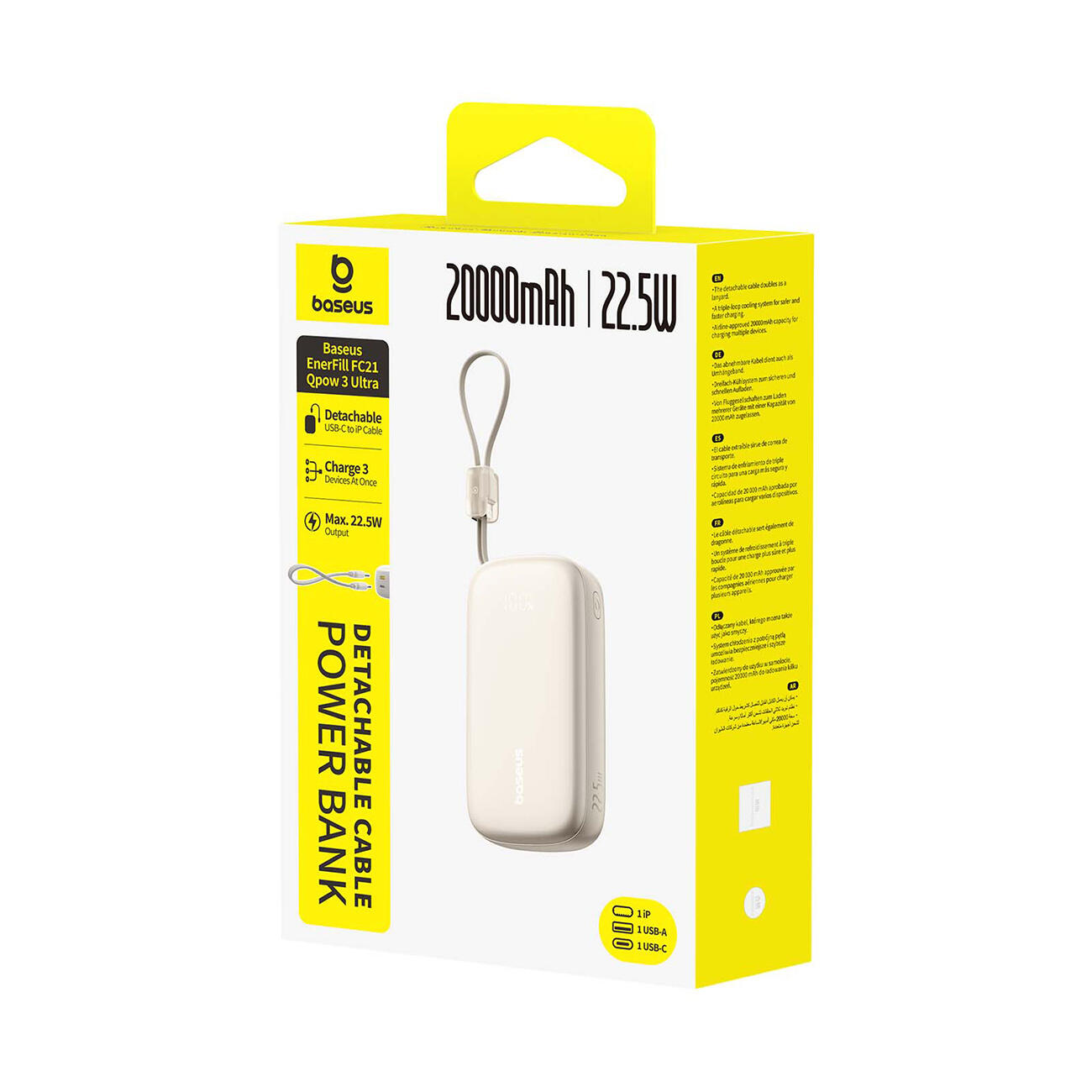 Baseus Powerbank 20000mAh 22.5W USB-C USB-A kabel USB-C lightning 6/7