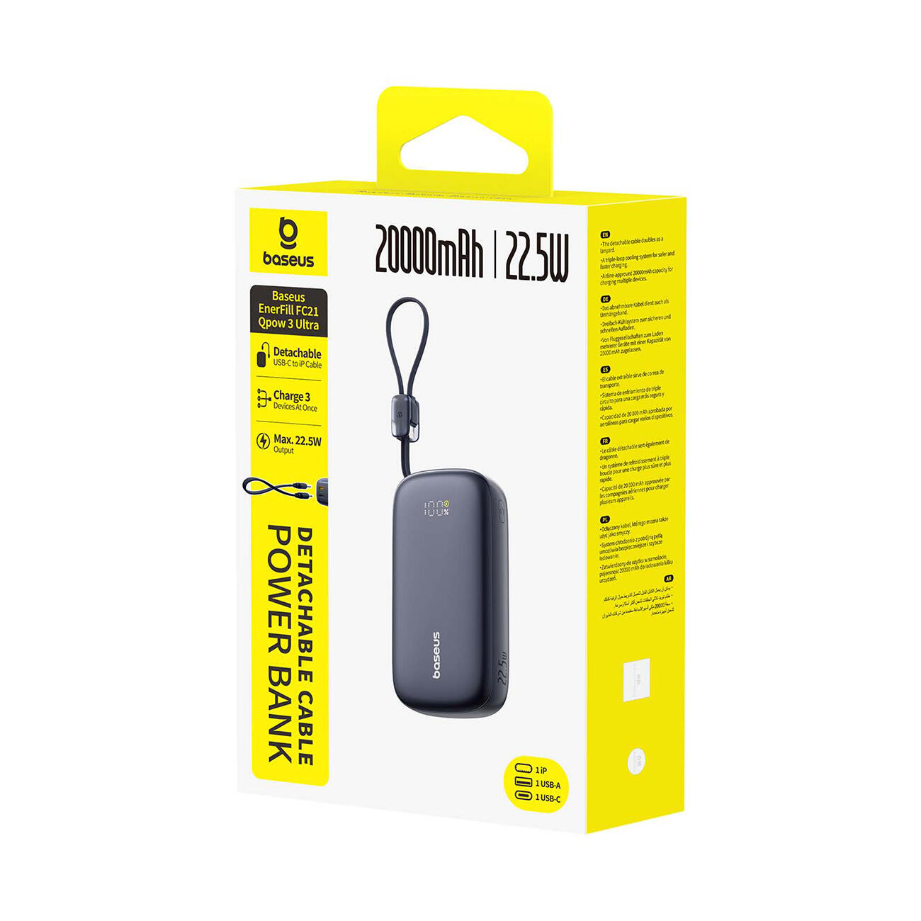Powerbank Baseus 20000 mAh 22.5W USB-C USB-A z kablem USB-C lightning 7/7