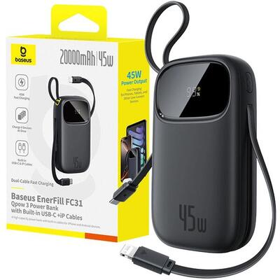 Baseus snelle powerbank 20000mah 45w usb-c usb-a kabels naar lightning