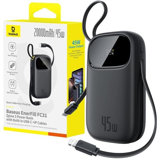 Baseus Powerbank 20000 mAh 45W USB-C USB-A kabel USB-C lightning