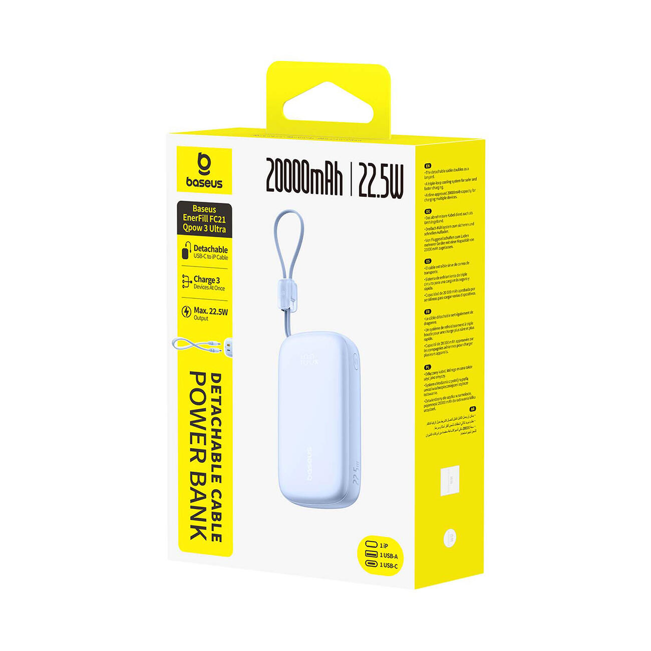 Powerbank Baseus 20000 mAh 22.5W USB-C USB-A z kablem 2w1 USB-C lightning 7/7