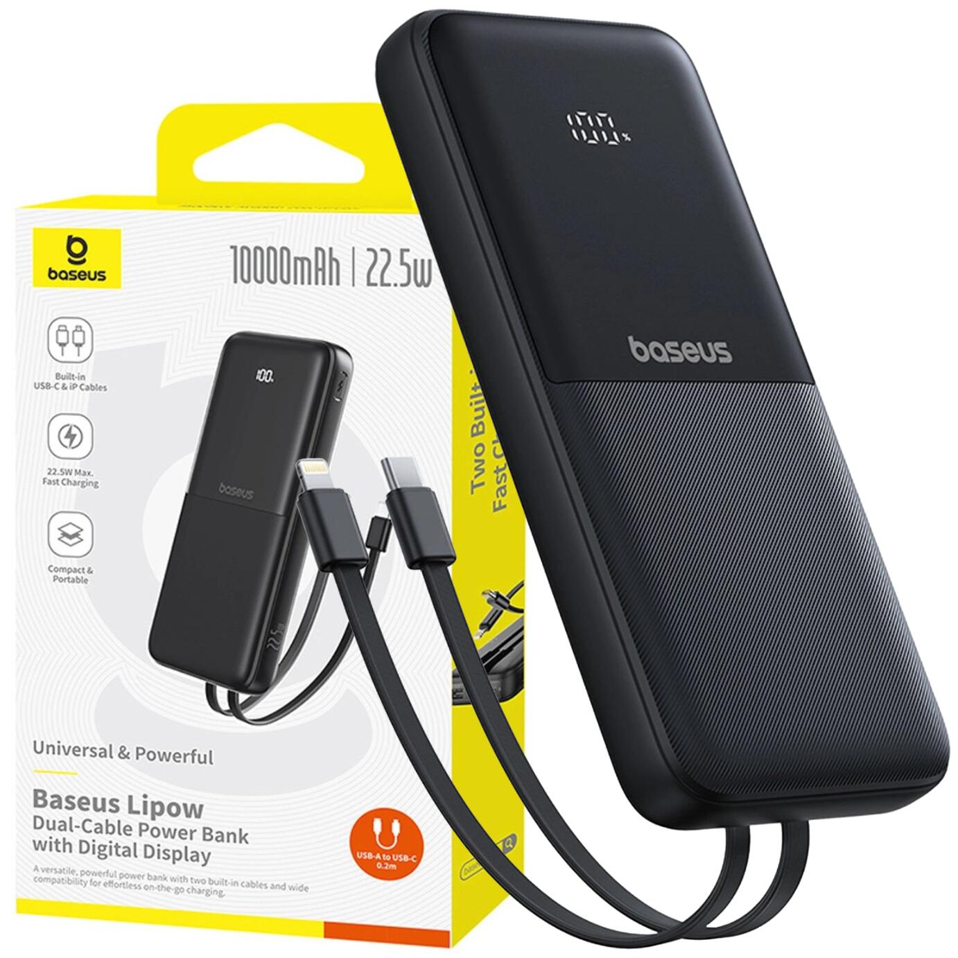 Baseus Powerbank 10000mAh  22.5W USB-C USB-A wbudowane kable USB-C lightning