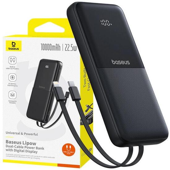 BASEUS Lipow Powerbank 10000mAh 22,5W USB-C/A, USB-C & Lightning Kabel