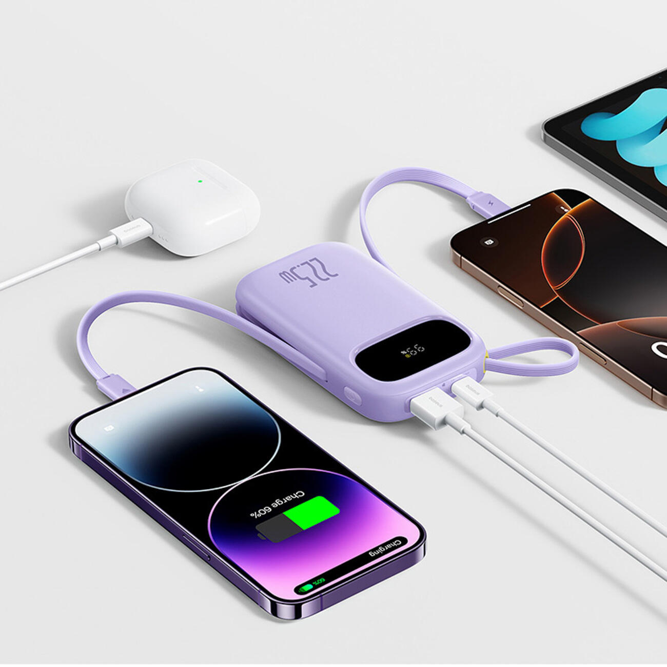Powerbank Baseus 20000 mAh 22.5W USB-C USB-A wbudowane kable USB-C lightning 3/7