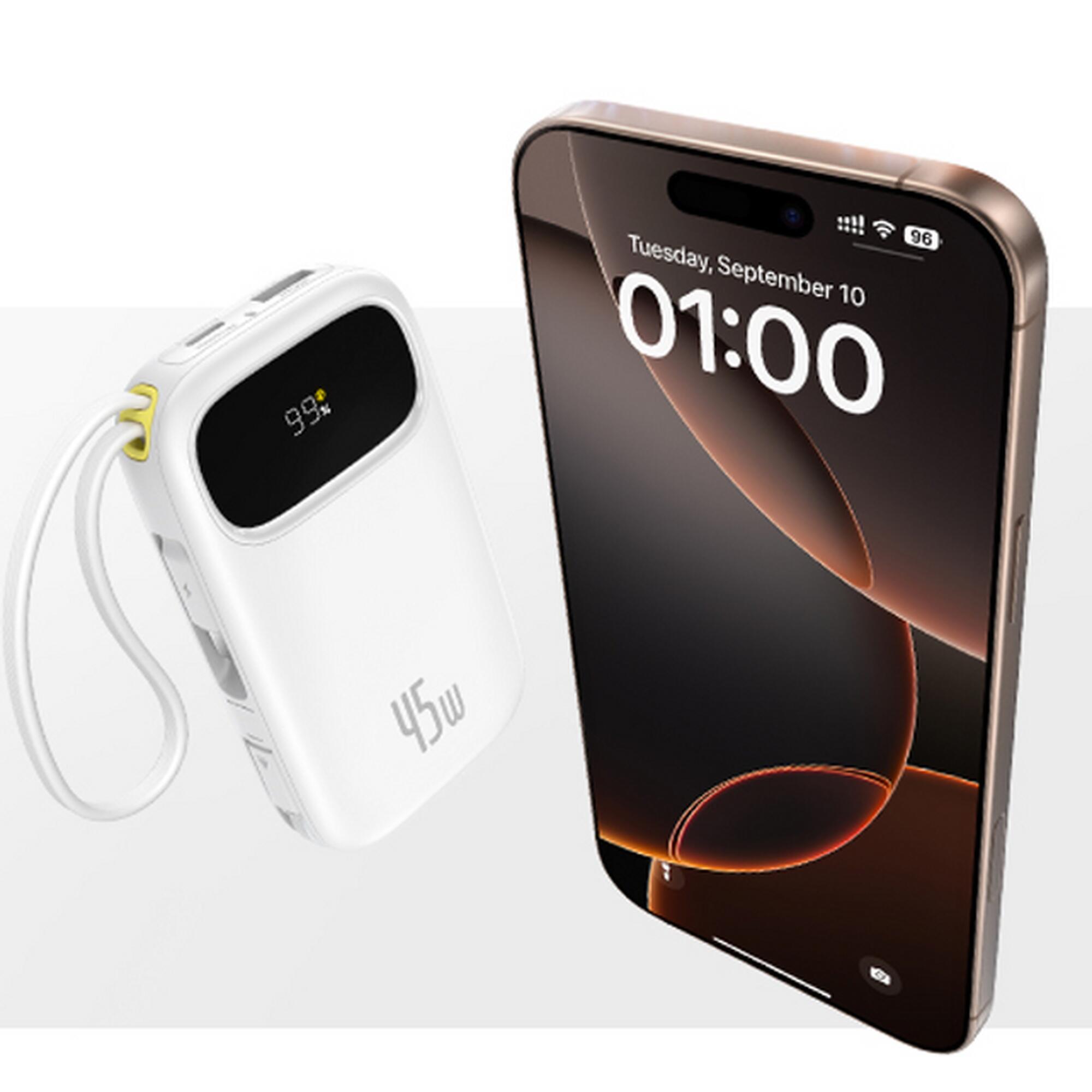 Powerbank Baseus 20000mAh 45W USB-C Lightning rapidă albă