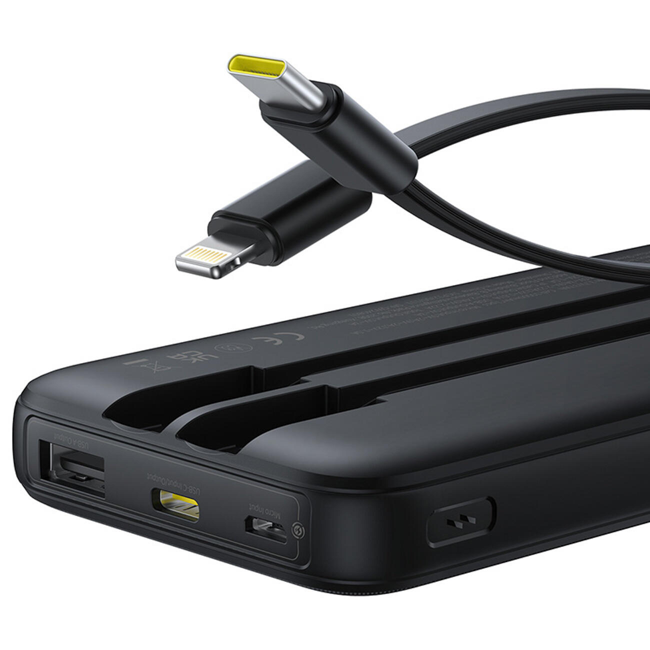 BASEUS POWERBANK 10000mAh 22.5W USB-C USB-A INGEBOUWDE KABELS USB-C LIGHTNING 6/7
