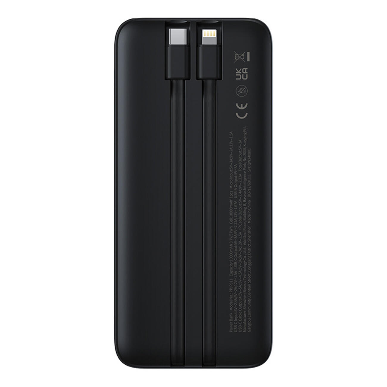 BASEUS POWERBANK 10000mAh 22.5W USB-C USB-A INGEBOUWDE KABELS USB-C LIGHTNING 5/7