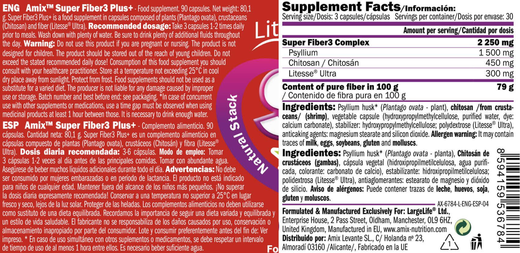 Super fiber3 plus - 90 cápsulas de Amix Nutrition 3/4