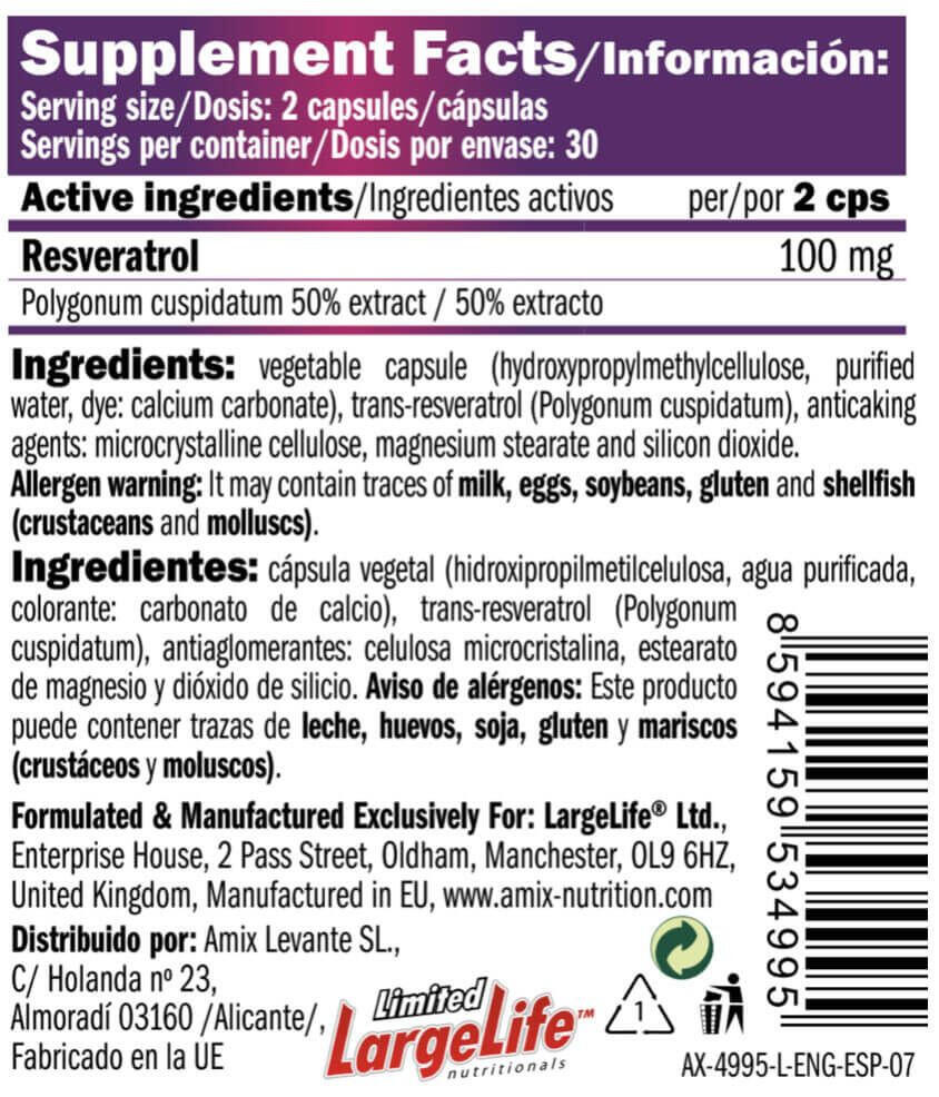 Pure Resveratrol Anti-Ox 100mg - 60 capsules de Amix Nutrition 3/4