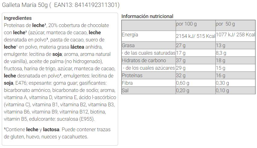 Recovery bar 50 gr 32% de proteína Galleta María Victory Endurance 4/5