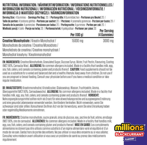 Créatine monohydrate - Creatine Gummies - Millions de Cassis 80 Gummies 3/3