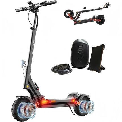 Veiligheids- & Comfortpakket: JOYOR T10 Zwarte Scooter met Tas, Koffer en Slot