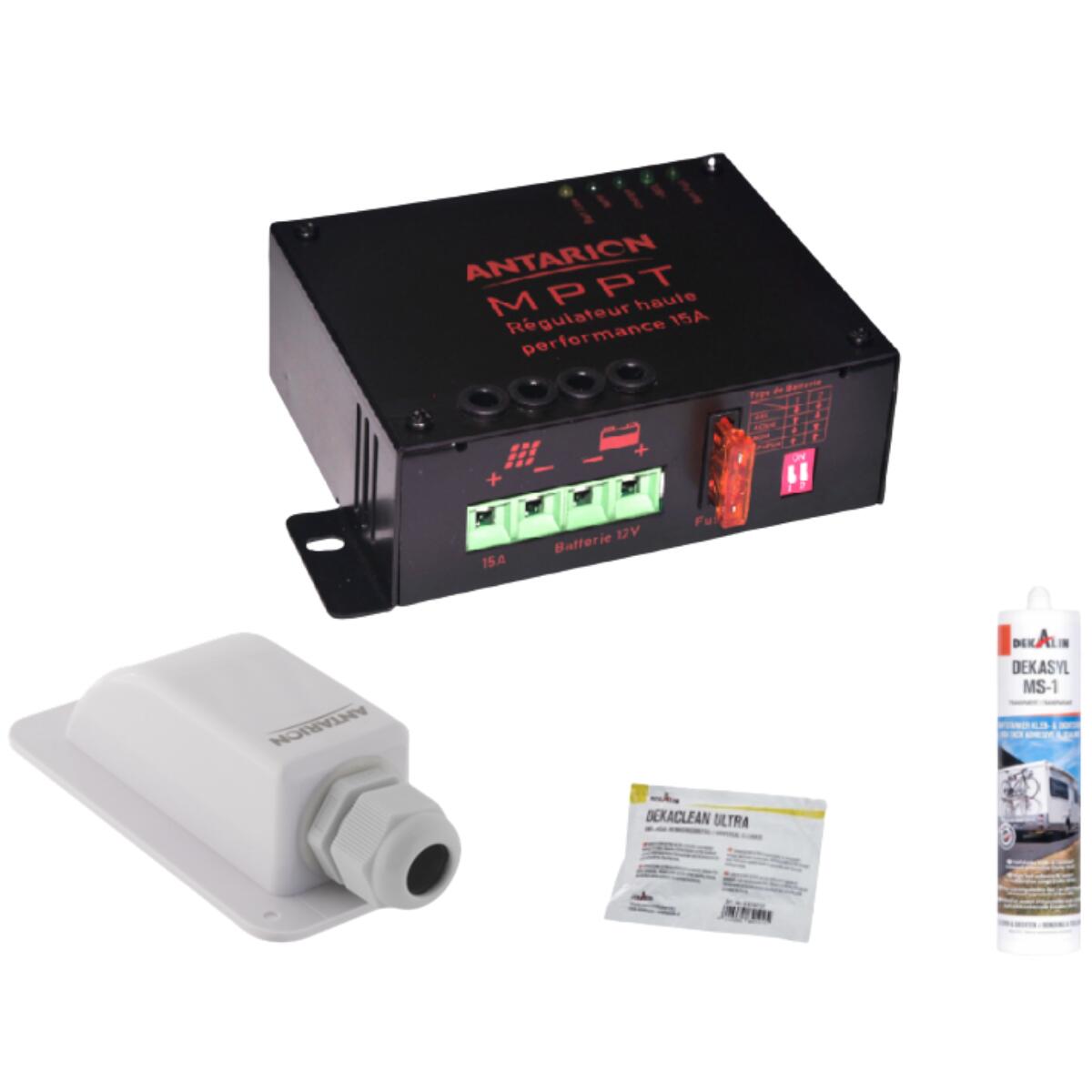 PACK ANTARION Panneau solaire All Black 190W + Régulateur MPPT 15A + Kit de 3/4