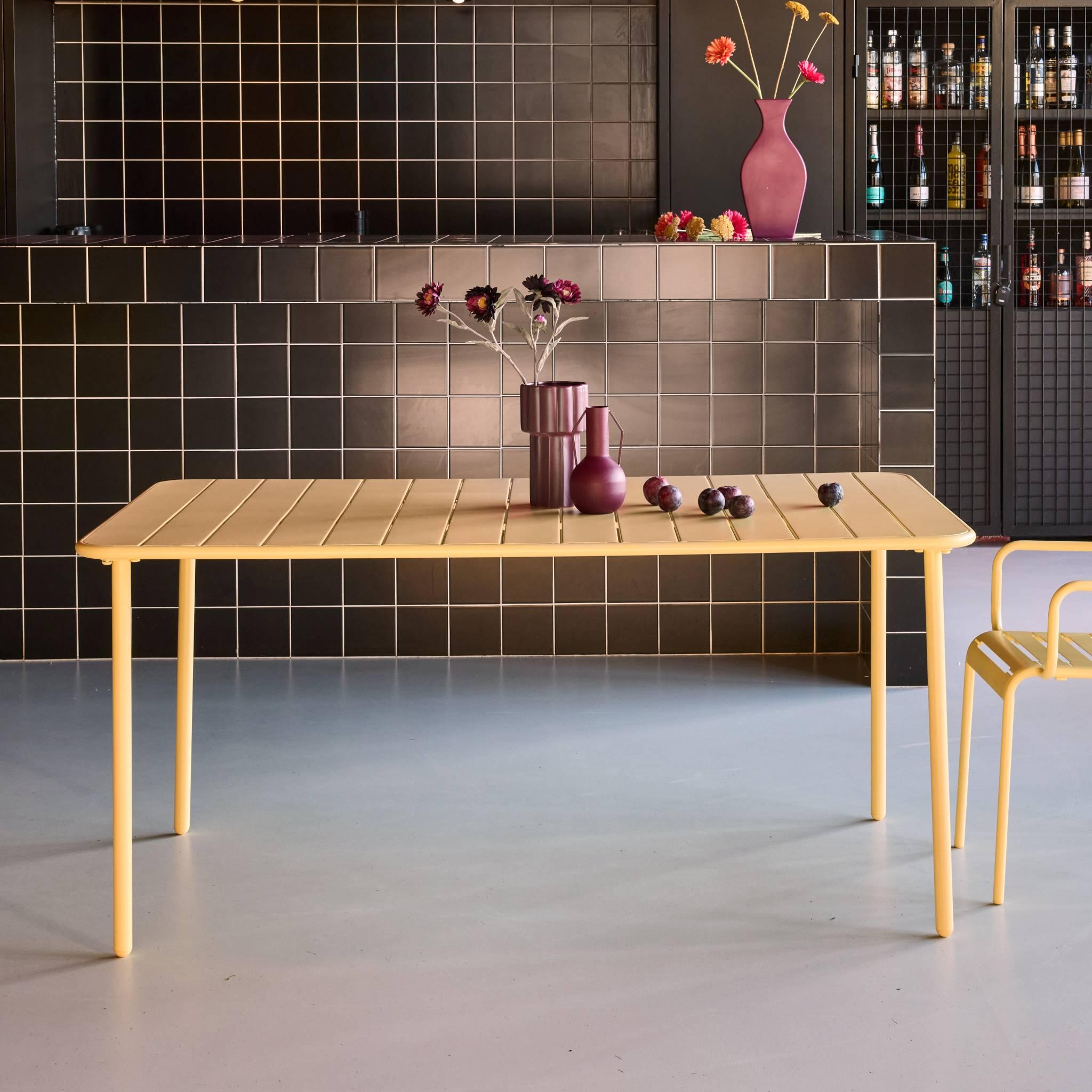 Mesa de jardín bistró de acero, 6-8 plazas, 160cm, Amarillo 2/4