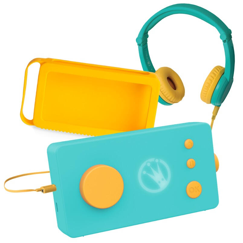 Lunii – Fabrique à Histoires Verte avec casque vert et coque jaune 1/2