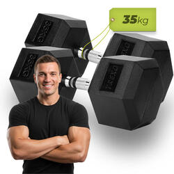 Haltère caoutchouté TREXO Hex 35 kg
