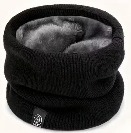 Schlauchschal Schwarz mit Fleece Futter Superwarm Dehnbar Ski Schal