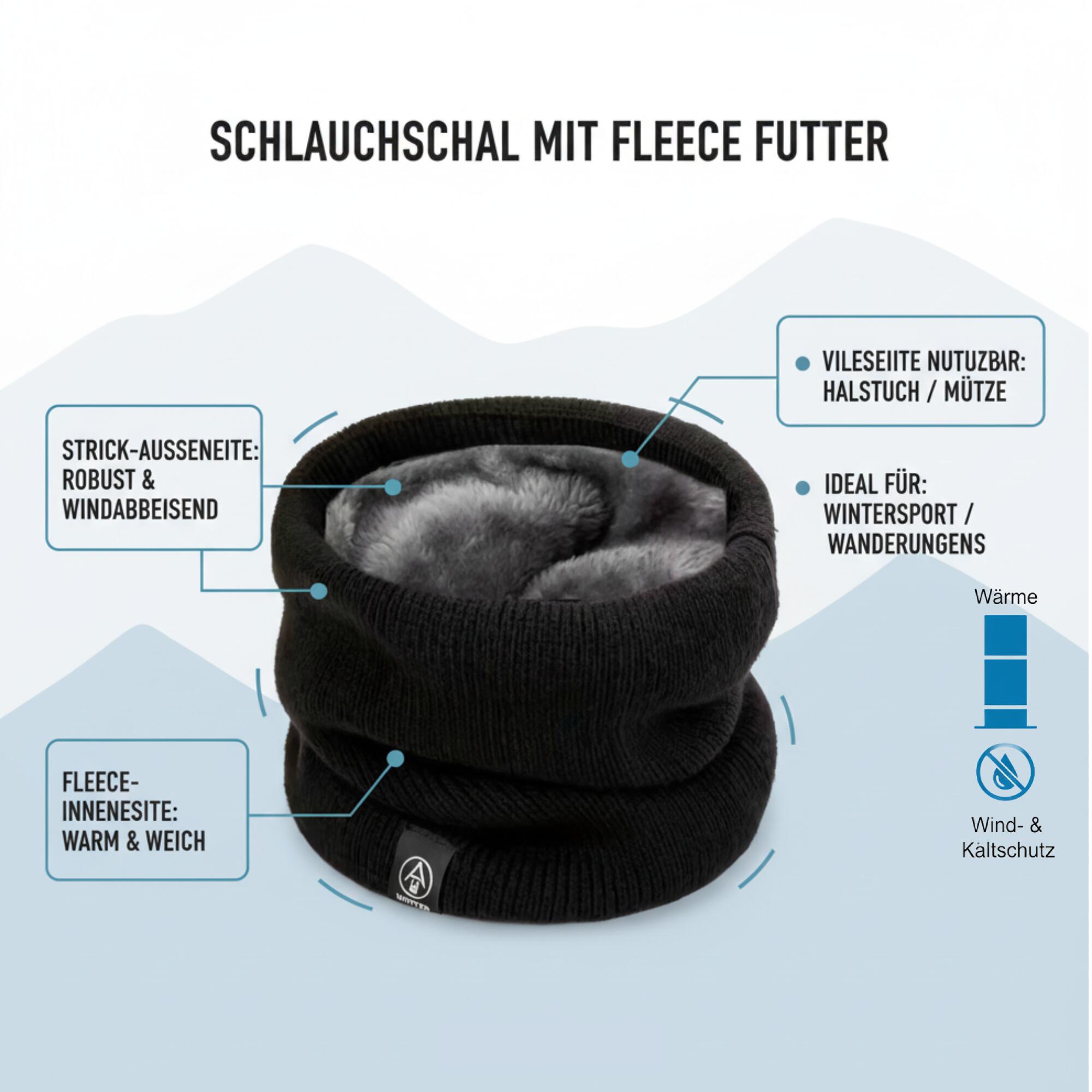 Schlauchschal Schwarz mit Fleece Futter Superwarm Dehnbar Ski Schal 5/6