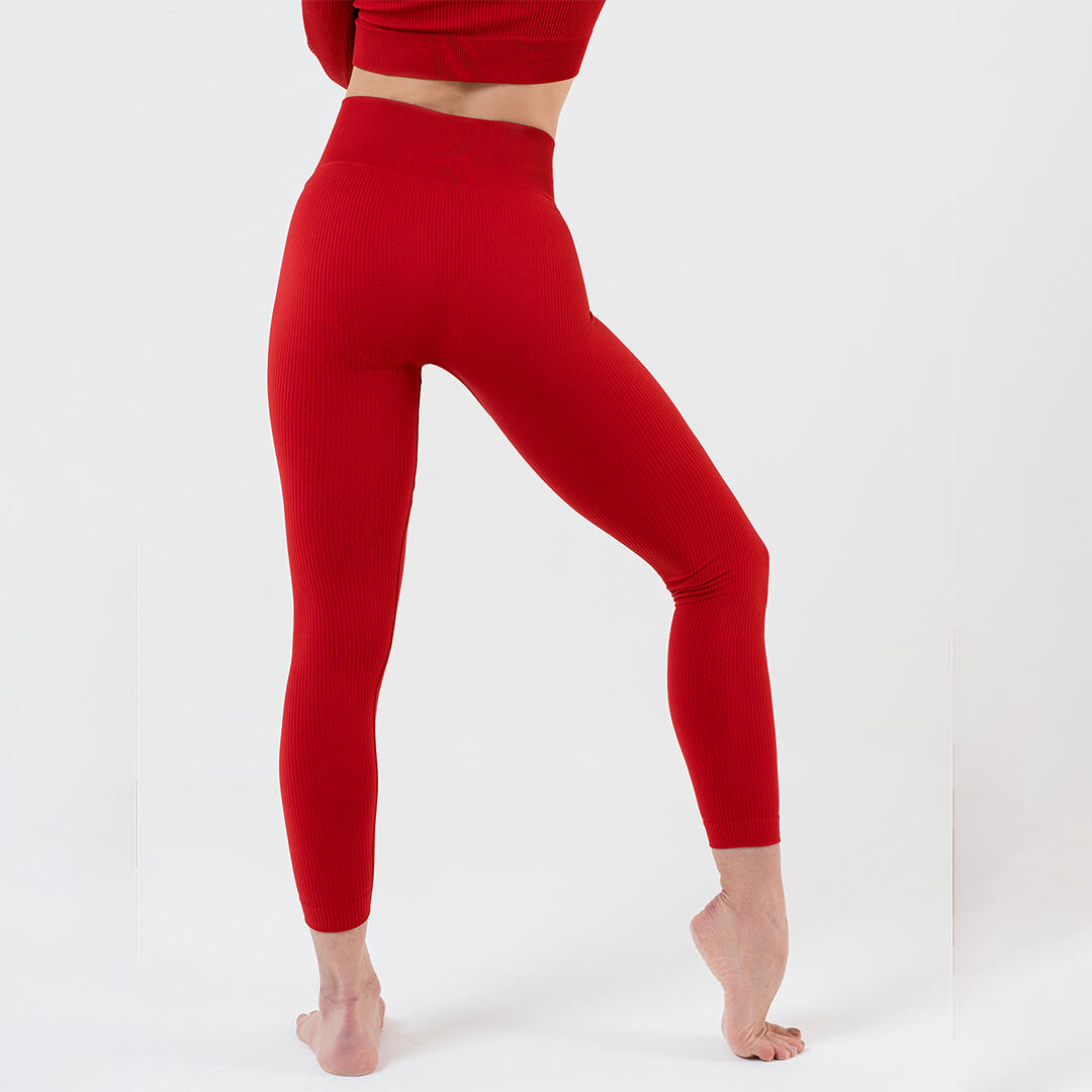 Leggings donna vita alta push up senza cuciture allenamento e tempo libero Rosso 3/5
