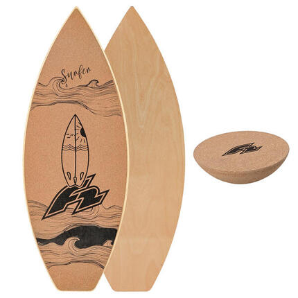 F2 Set Kork Balance Board Surf Flat Shape 84x31cm + Halbkugel