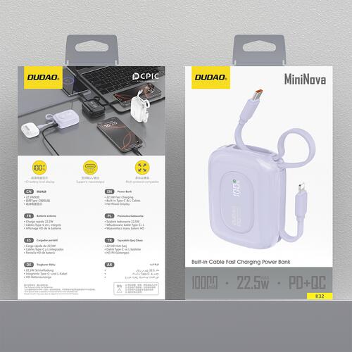 Dudao K32 10 000 mAh 22,5 W, kabel USB-C/Lightning - fioletowy. 3/3
