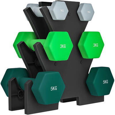 SPORTNOW Kit Pesi Esagonali da 18 kg Totali con Supporto Incluso Multicolore