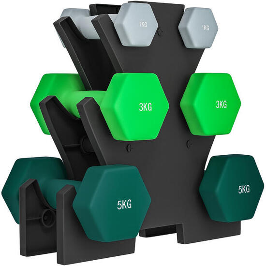 SPORTNOW Kit Pesi Esagonali da 18 kg Totali con Supporto Incluso Multicolore