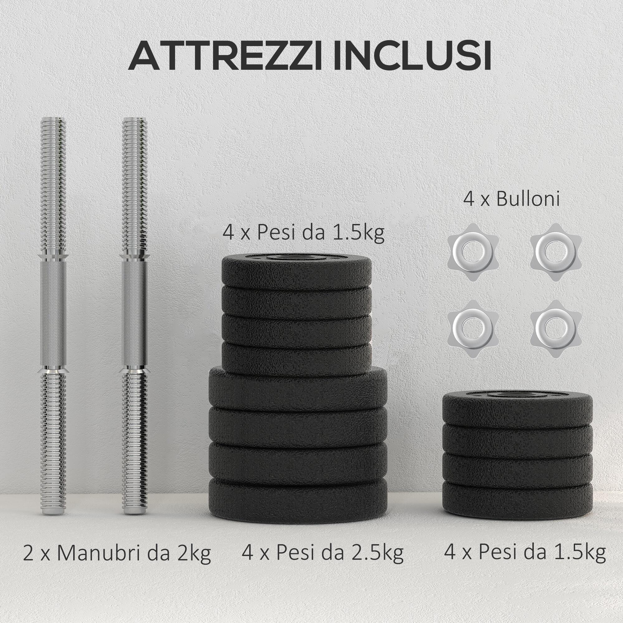 HOMCOM Set 2 Manubri Pesi da 25 kg Totali con 12 Dischi in Acciaio e Plastica 6/7