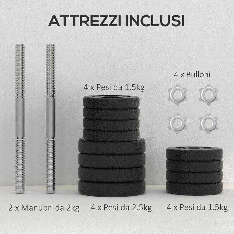 HOMCOM Set 2 Gantere Greutăți de 25 kg Total cu 12 Discuri din Oțel și Plastic