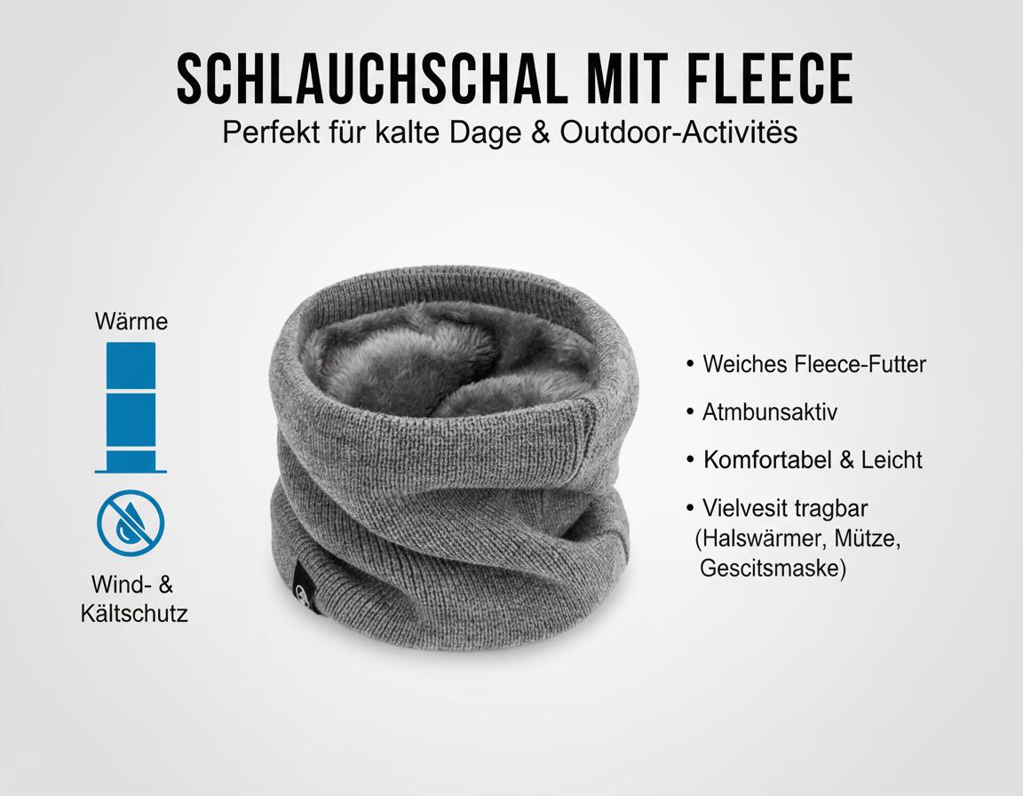 Schlauchschal mit Fleece Futter Superwarm Ski Schal Grau 2/5
