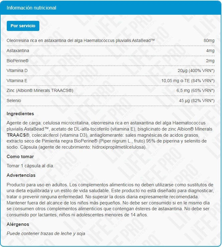 Astaxanthin Astanova (Astaxantina) - 90 Cápsulas LifePRO 2/3