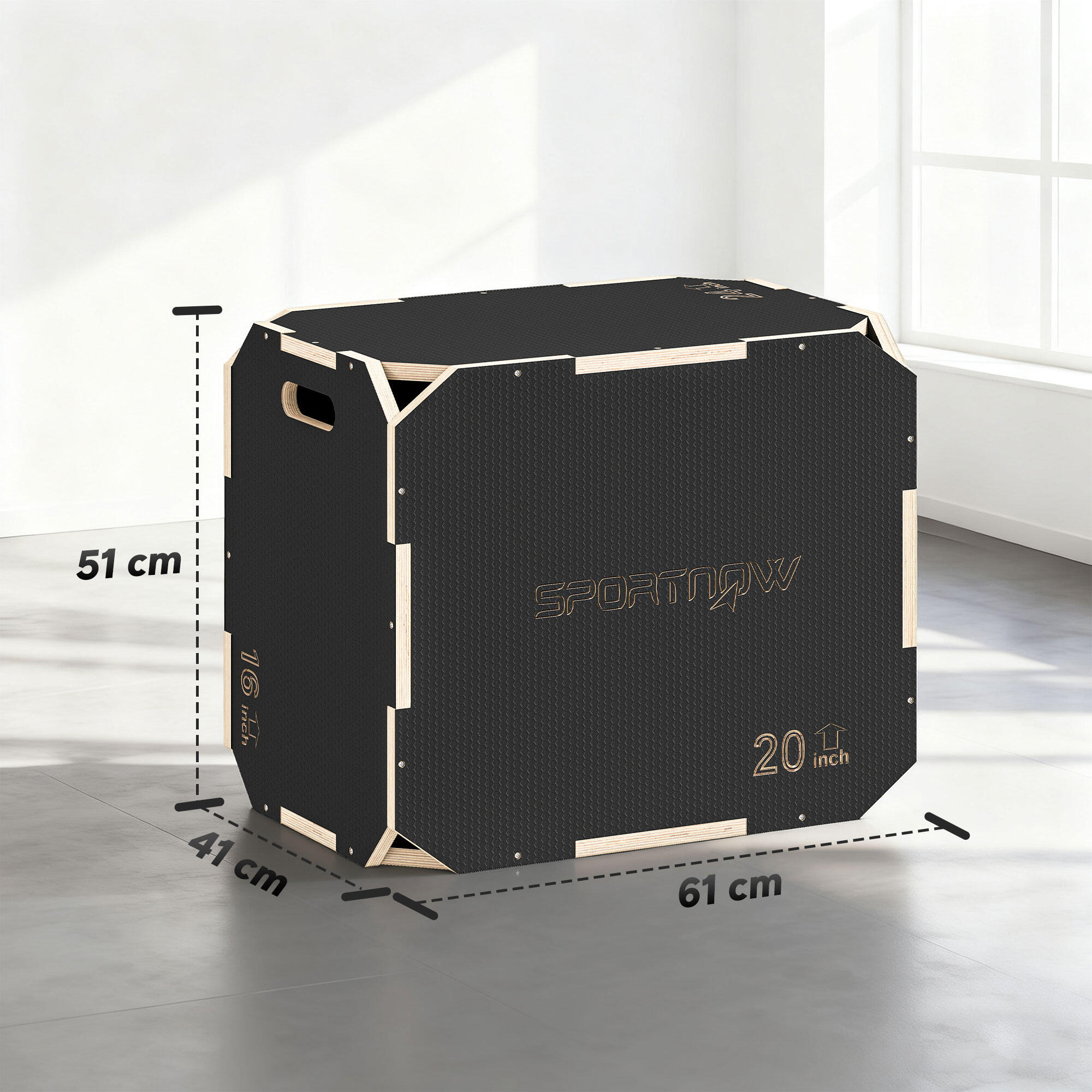 Caixa pliométrica 61x51x40,5 cm preto SPORTNOW 3/7