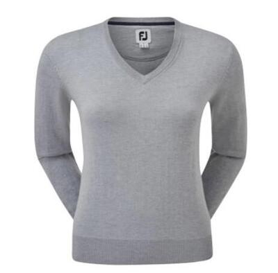 Maglia da golf Footjoy Wool Bend con scollo a V per donna grigia