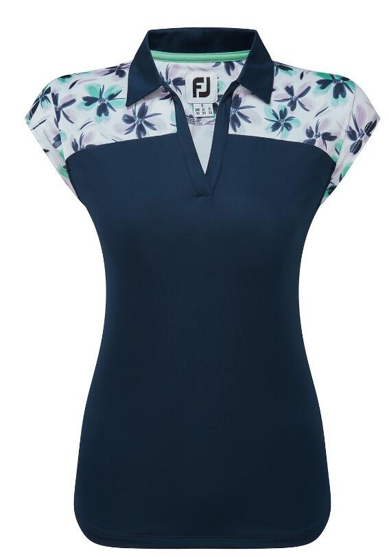 Polo de golf sans manches Footjoy pour femme, imprimé floral, bleu marine 5/6