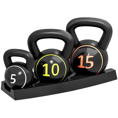 SPORTNOW Set 3 Kettlebell da 2.2 kg 4.5 kg e 6.8 kg con Portapesi Nero