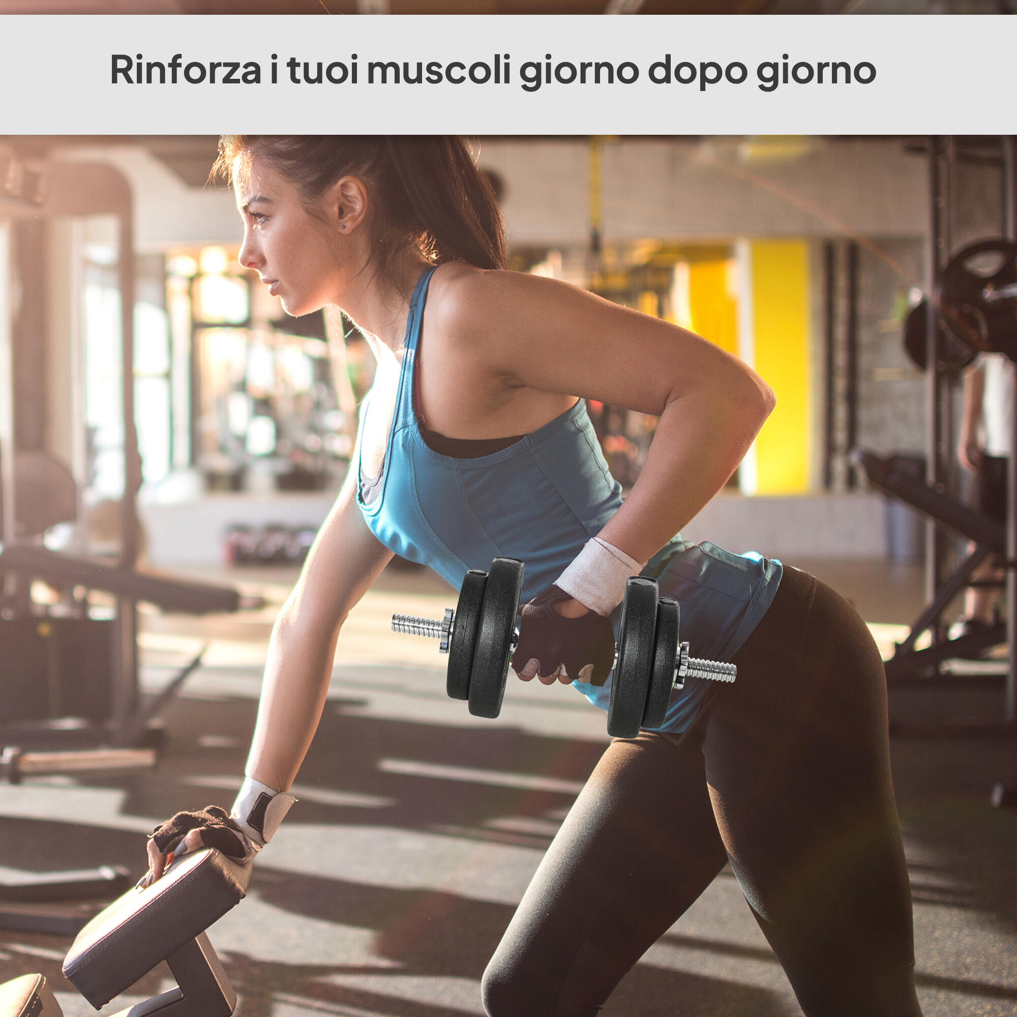 HOMCOM Set 2 Manubri Pesi da 20kg Totali con 8 Dischi in Acciaio e Plastica Nero 7/7