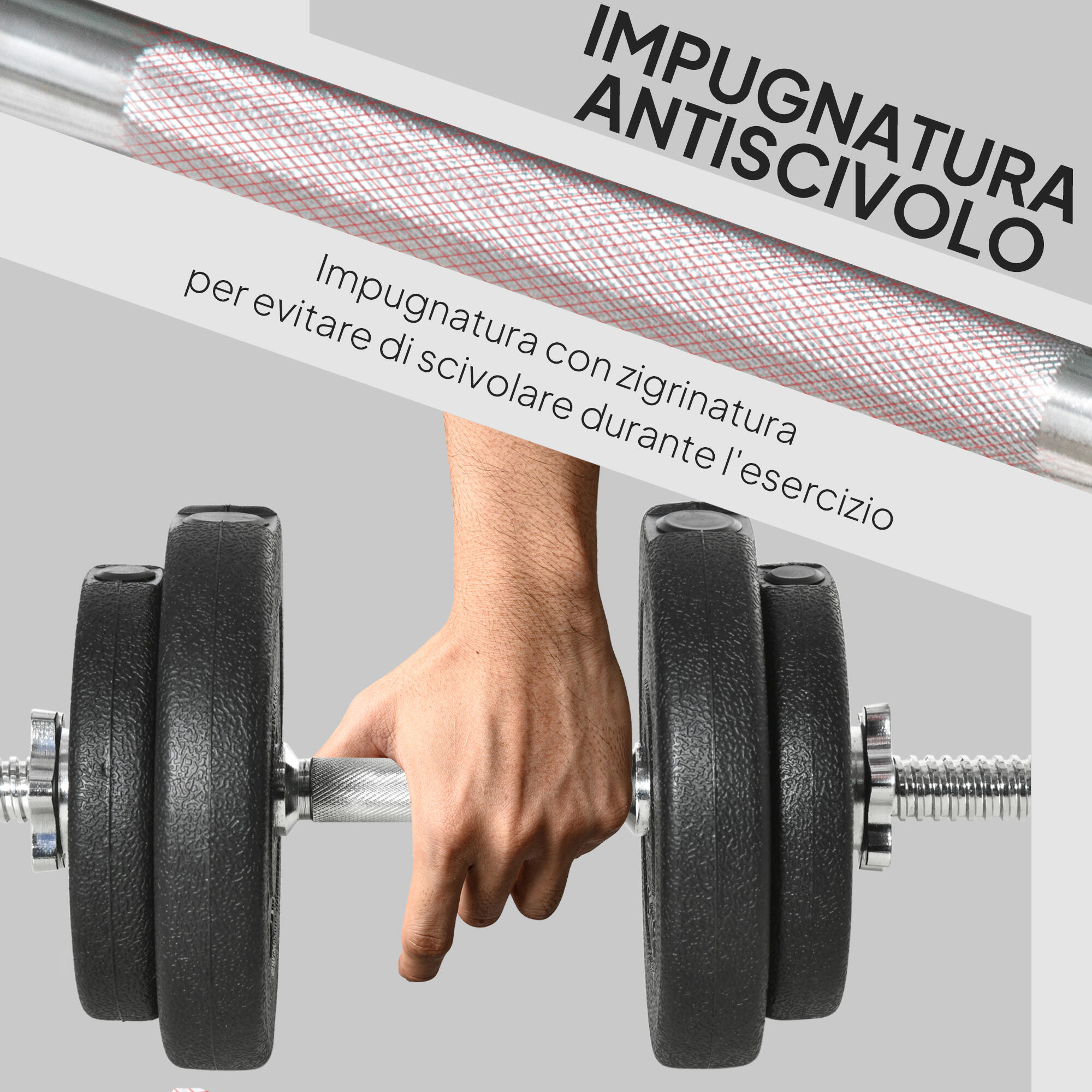 HOMCOM Set 2 Manubri Pesi da 20kg Totali con 8 Dischi in Acciaio e Plastica Nero 5/7