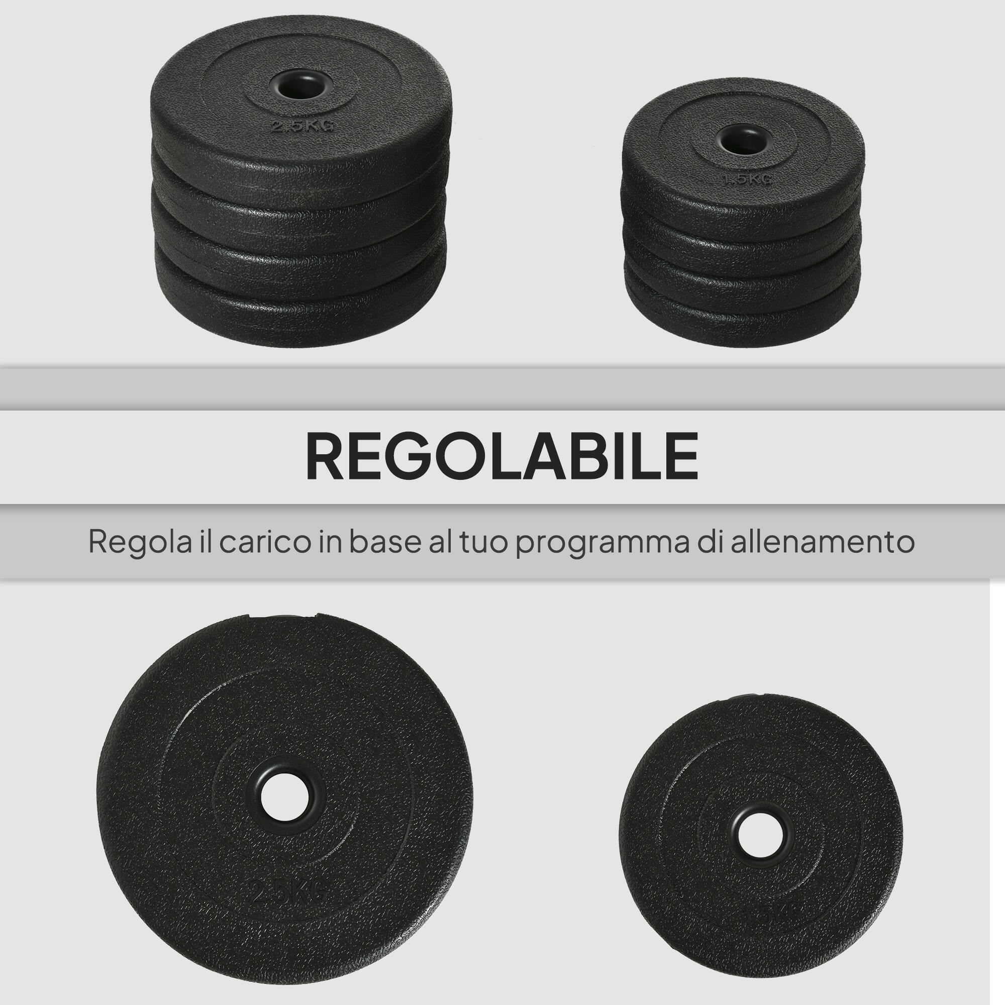 HOMCOM Set 2 Manubri Pesi da 20kg Totali con 8 Dischi in Acciaio e Plastica Nero 4/7