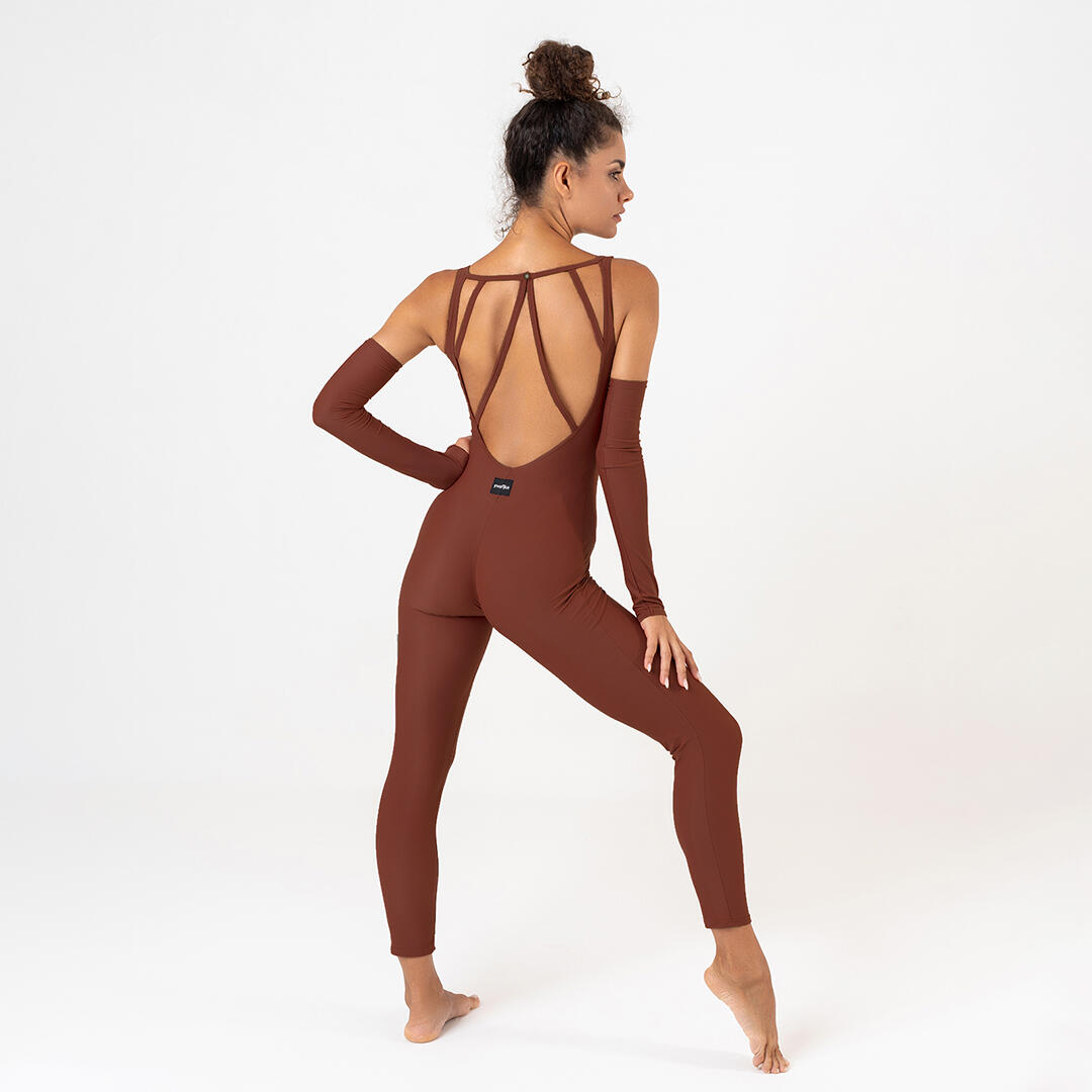 Jumpsuit lunga donna lycra lucida per allenamento e tempo libero Cioccolato 5/5