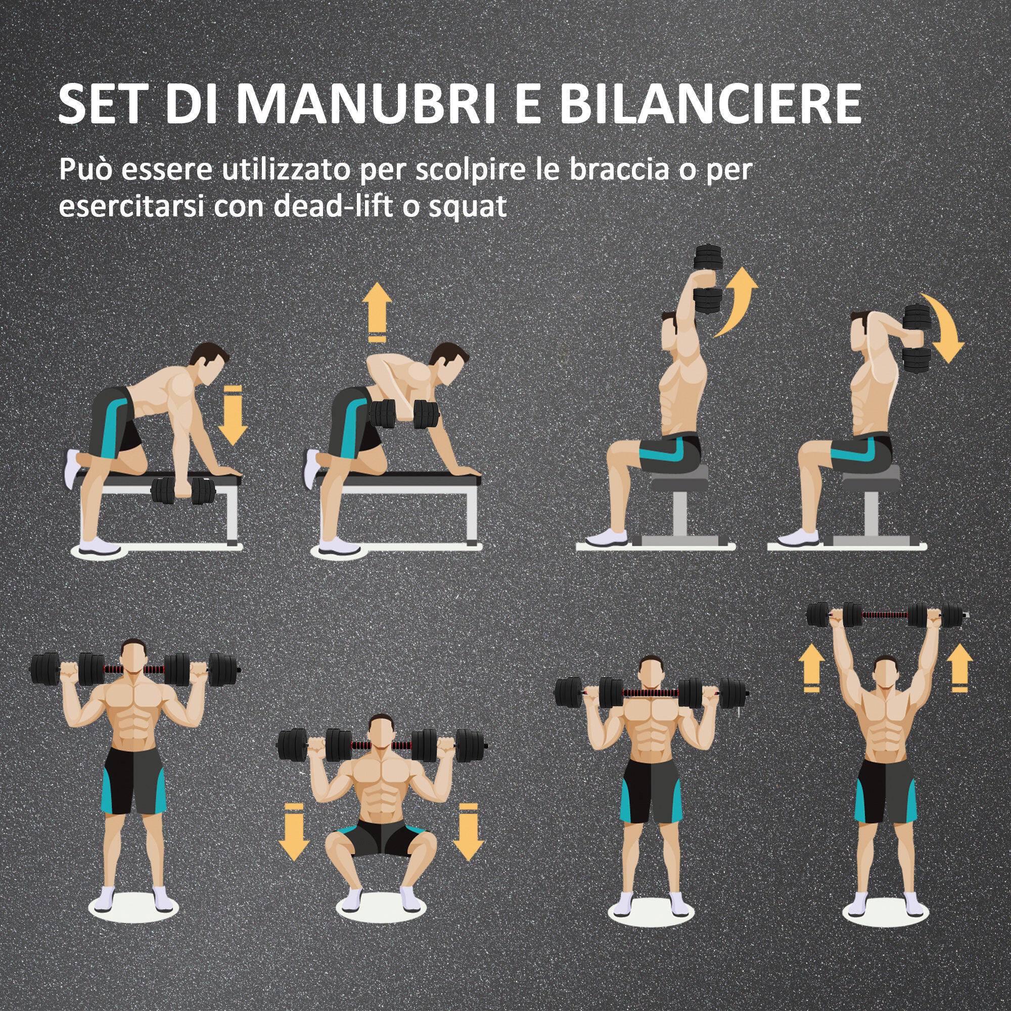 HOMCOM Set 2 Manubri con 16 Dischi Pesi da 30 kg totali e Connettore Nero 4/7