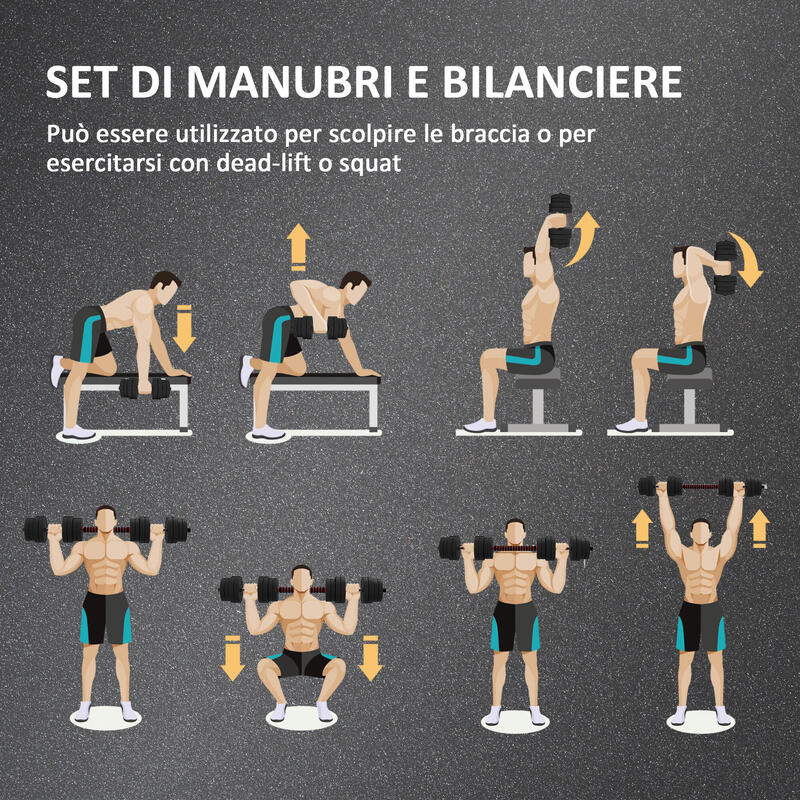 HOMCOM Set 2 Gantere cu 12 Discuri de 20 kg Total și Conector, Negru