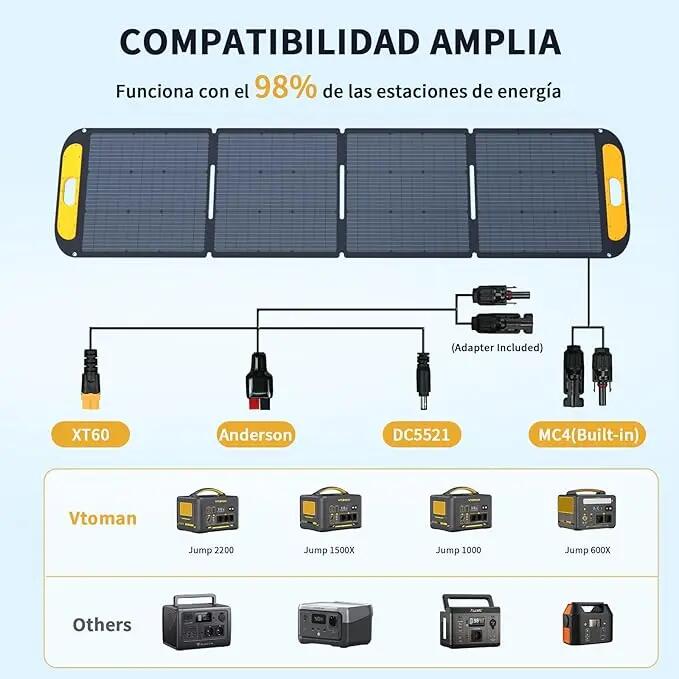 Panel solar portátil plegable VTOMAN 200W Certificación IP67 resistente al agua 3/7