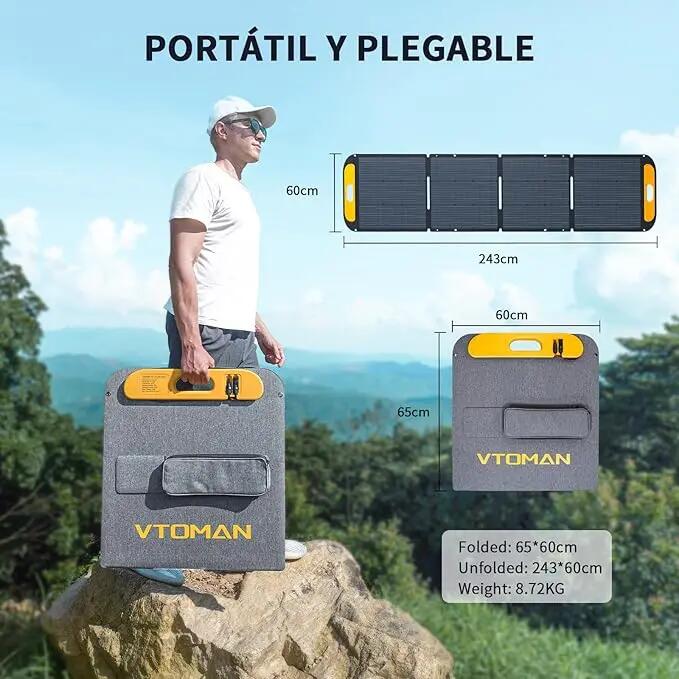 Panel solar portátil plegable VTOMAN 200W Certificación IP67 resistente al agua 6/7